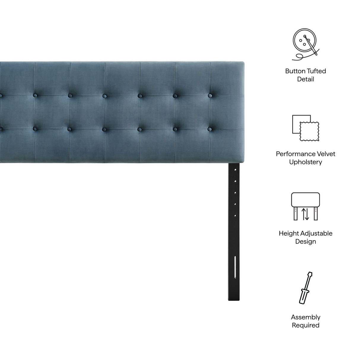 Emily Stain-Resistant Performance Velvet Queen Size Headboard - Cadet Blue