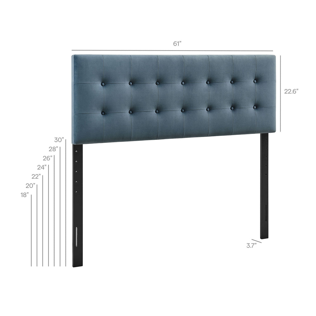 Emily Stain-Resistant Performance Velvet Queen Size Headboard - Cadet Blue