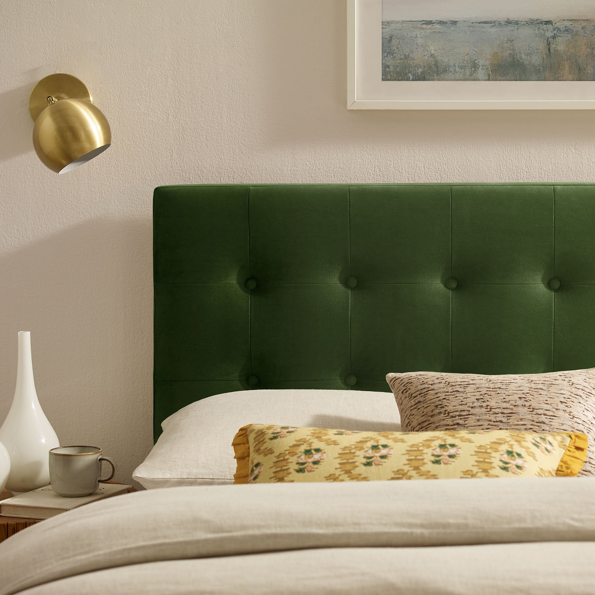Emily Stain-Resistant Performance Velvet Queen Size Headboard - Moss Green