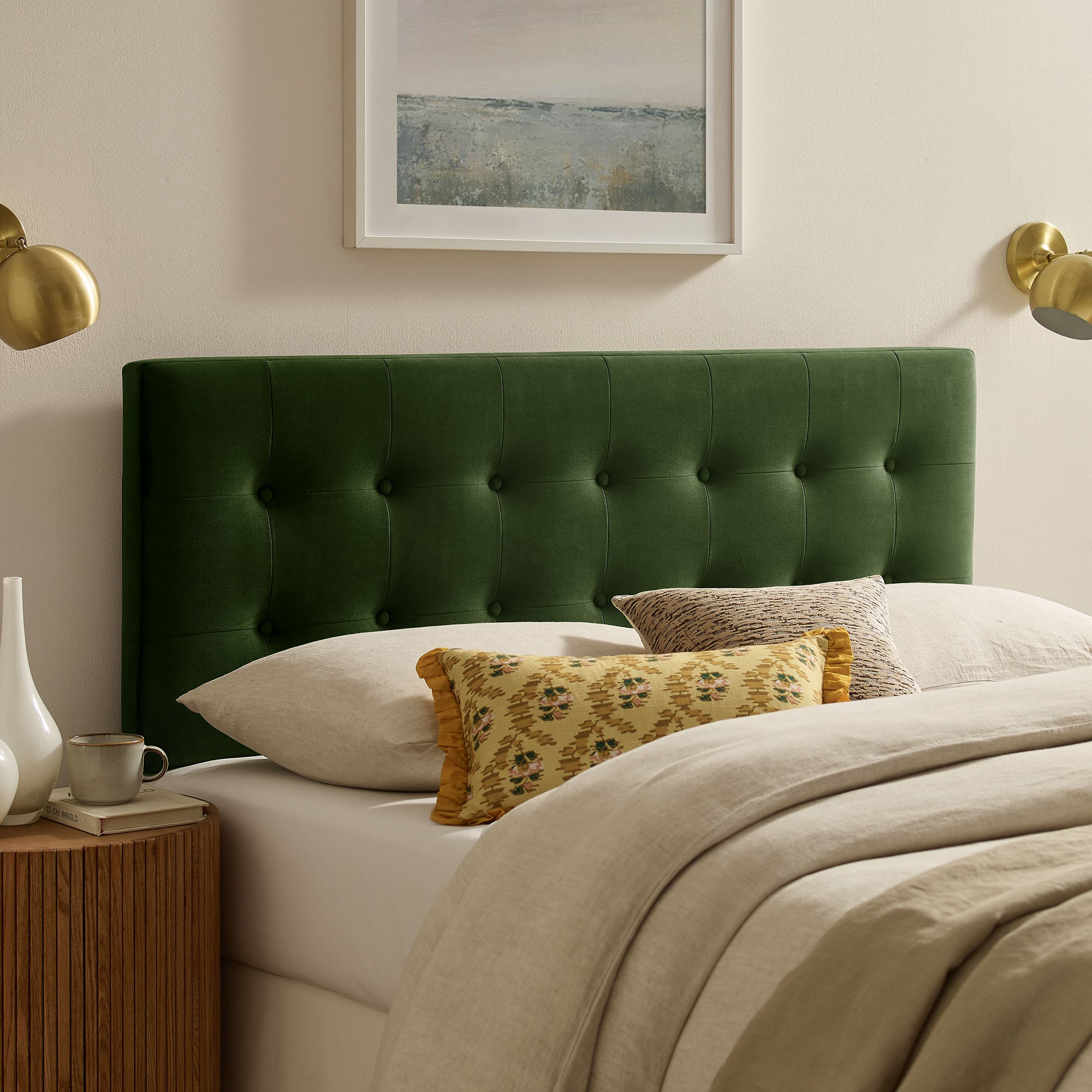 Emily Stain-Resistant Performance Velvet Queen Size Headboard - Moss Green