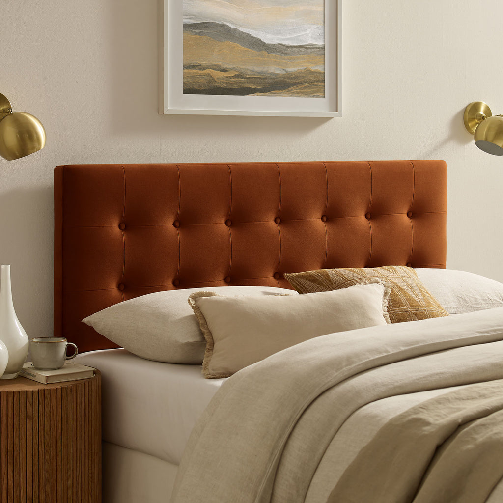 Emily Stain-Resistant Performance Velvet Queen Size Headboard - Rust