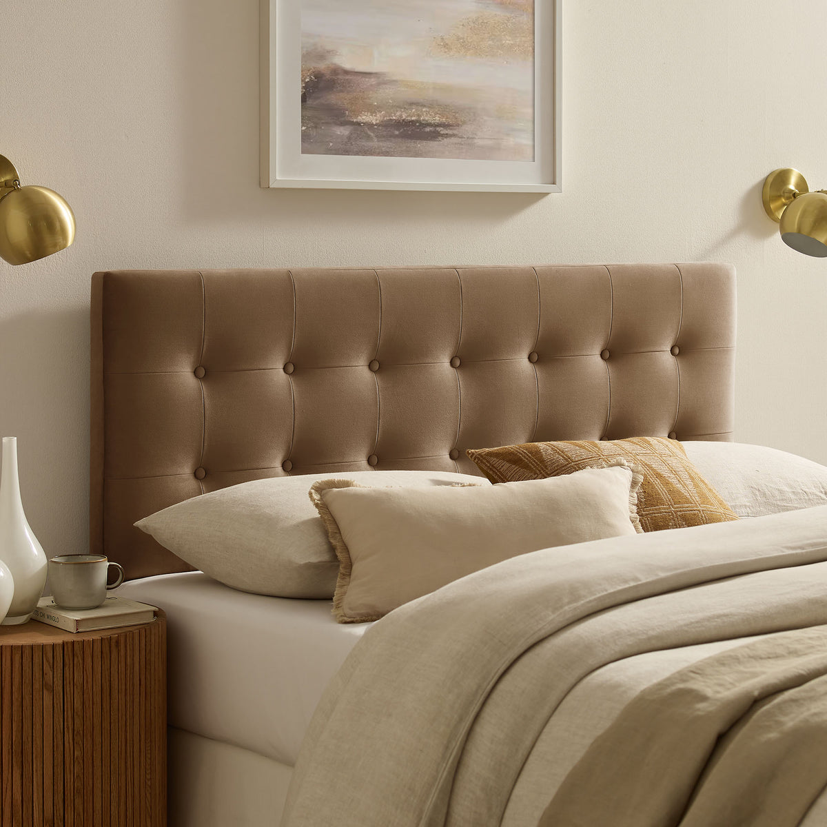 Emily Stain-Resistant Performance Velvet Queen Size Headboard - Taupe