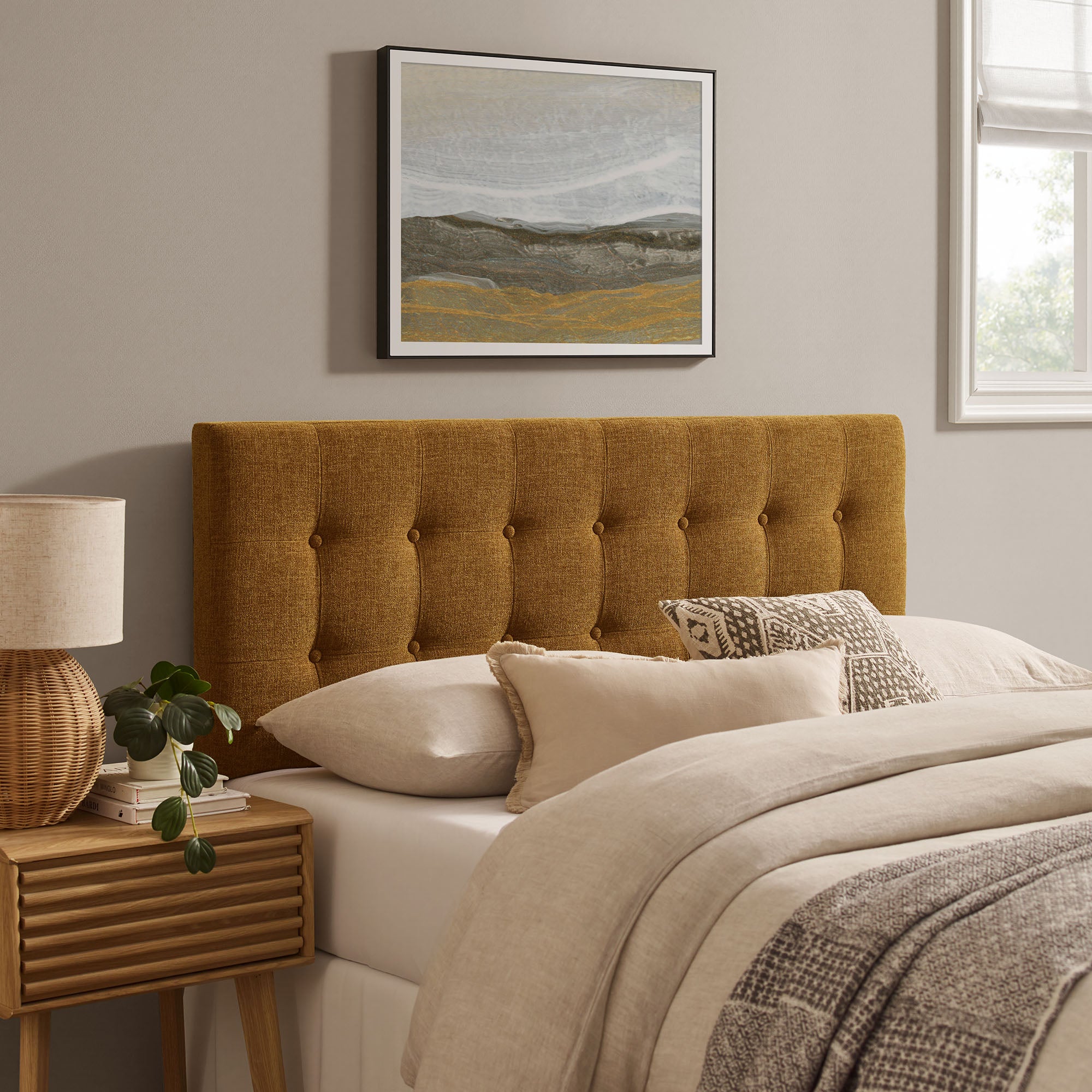 Emily Fabric Upholstered Queen Size Headboard - Copper