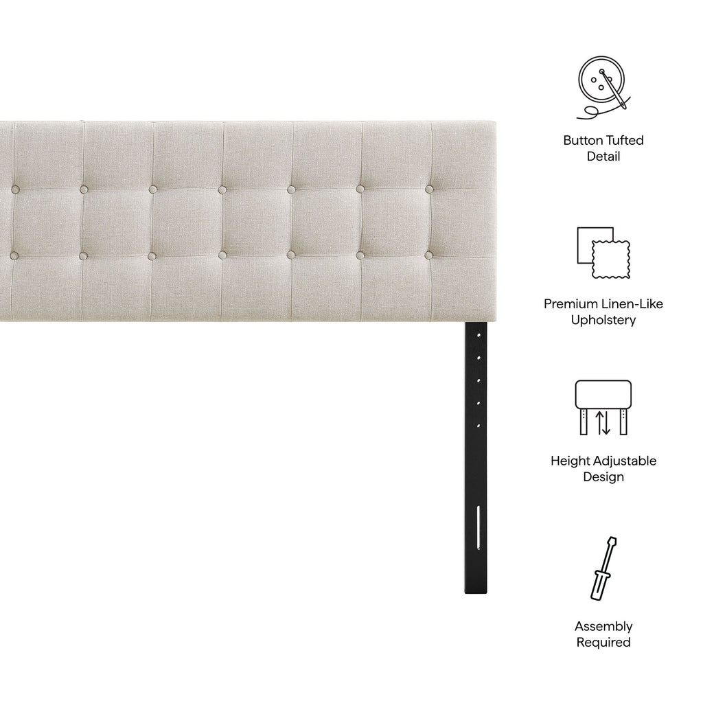 Emily Fabric Upholstered Queen Size Headboard - Linen