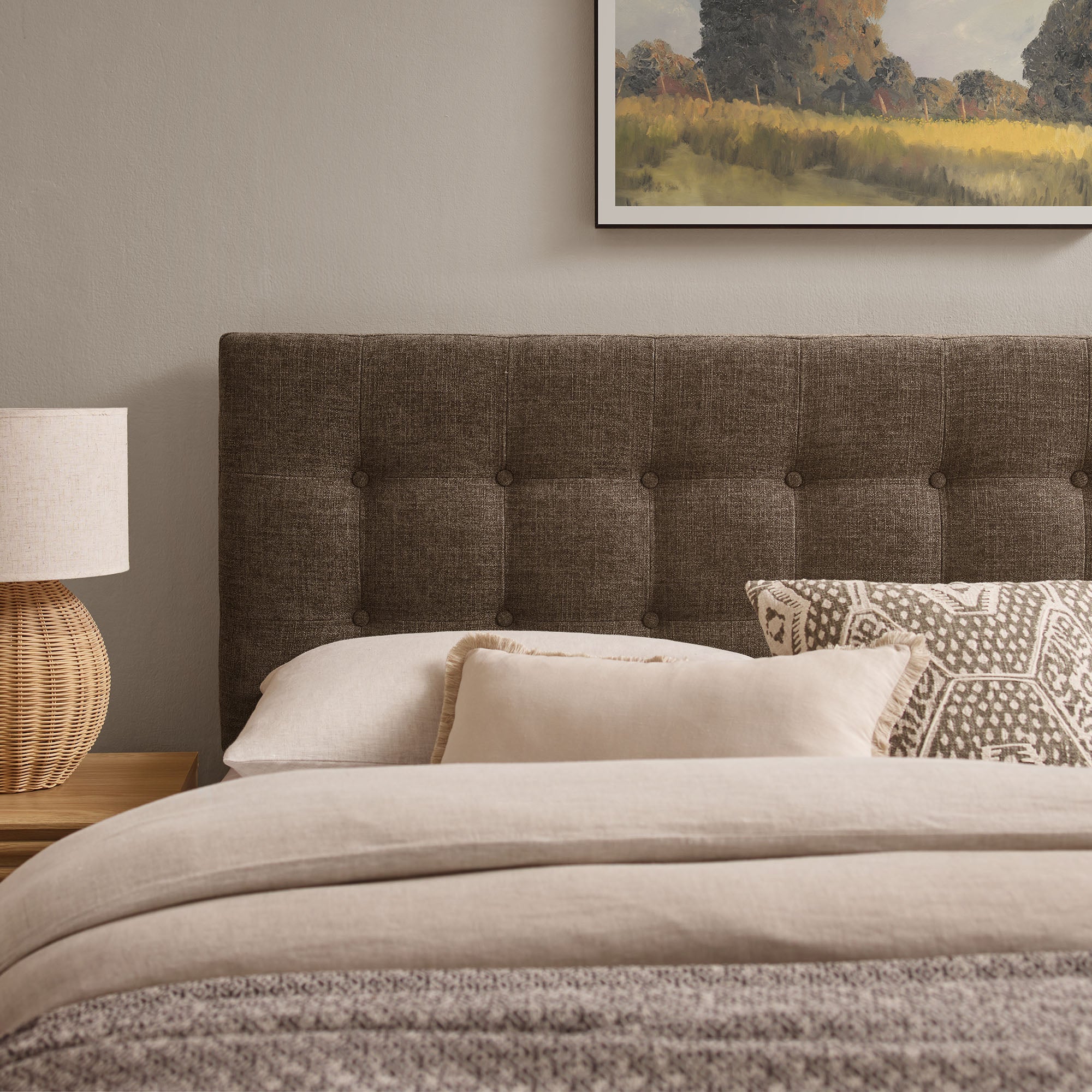 Emily Fabric Upholstered Queen Size Headboard - Mocha