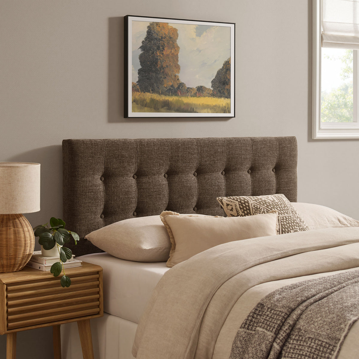 Emily Fabric Upholstered Queen Size Headboard - Mocha
