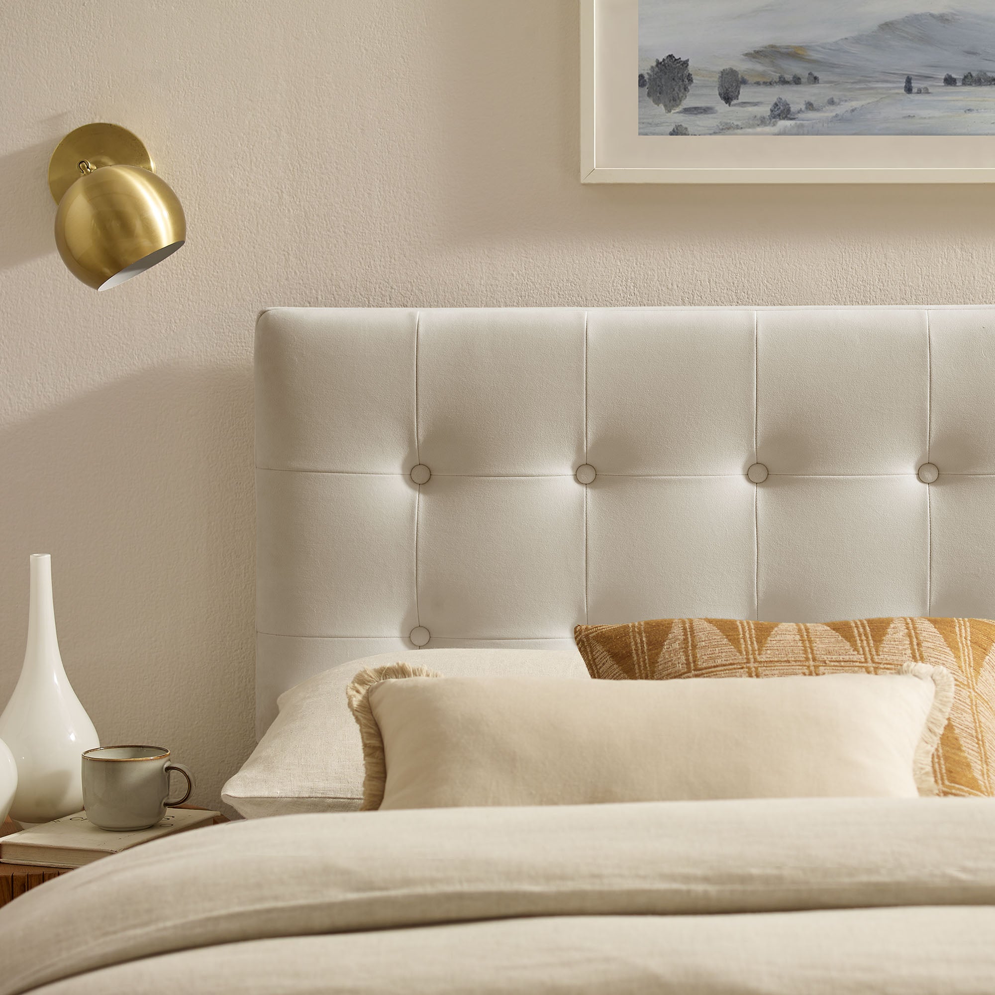 Emily Stain-Resistant Performance Velvet King Size Headboard - Alabaster