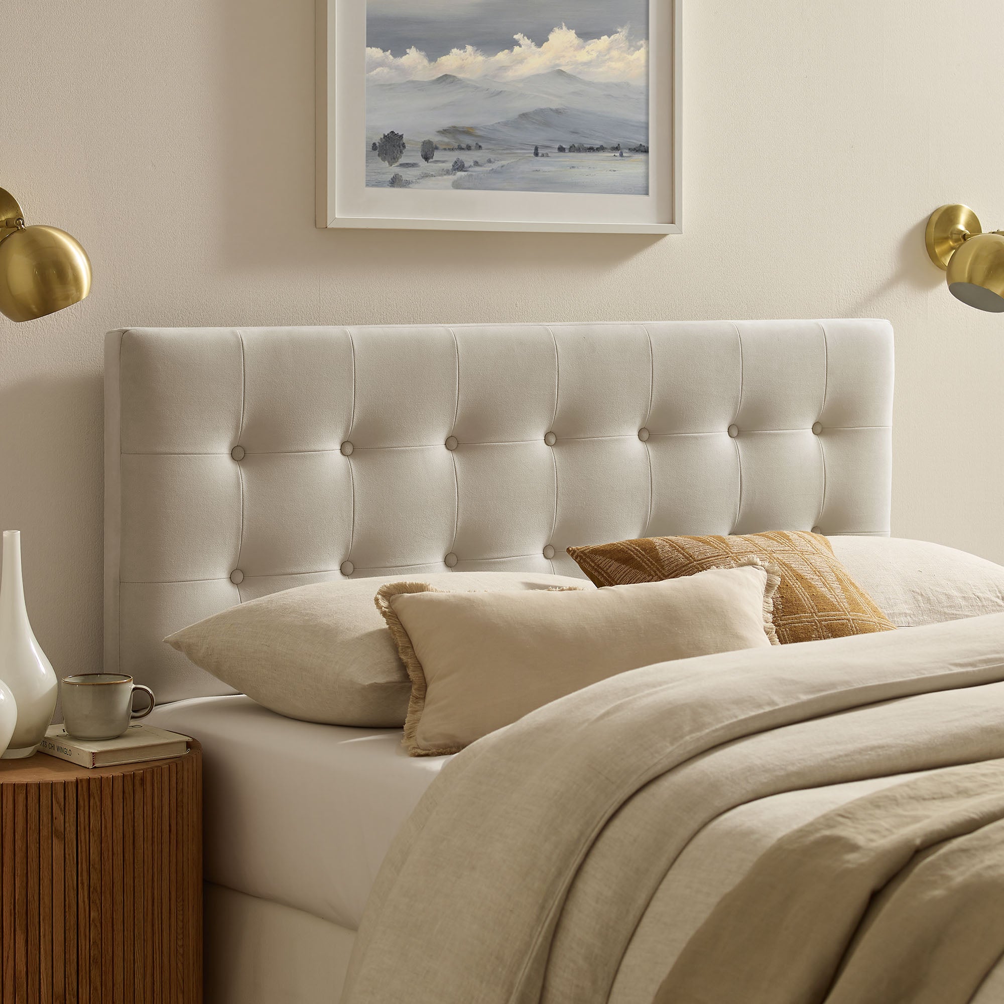Emily Stain-Resistant Performance Velvet King Size Headboard - Alabaster