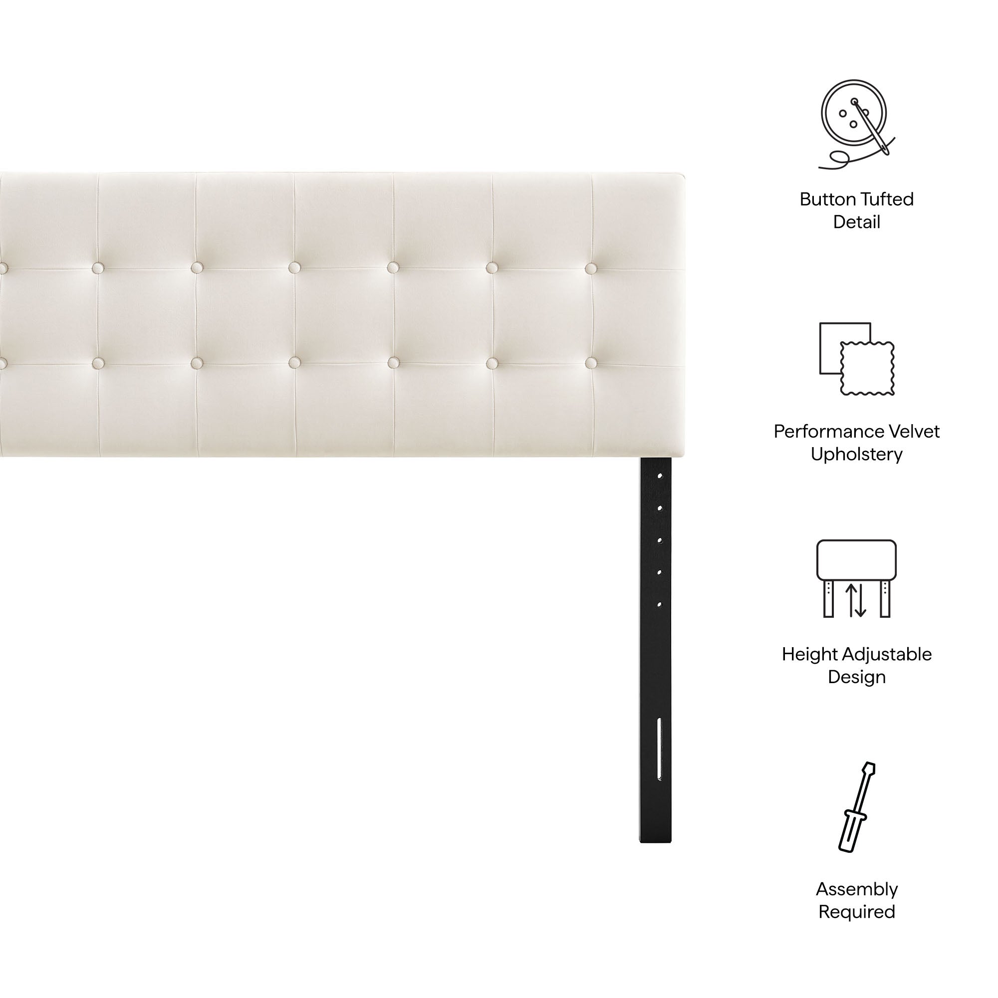 Emily Stain-Resistant Performance Velvet King Size Headboard - Alabaster