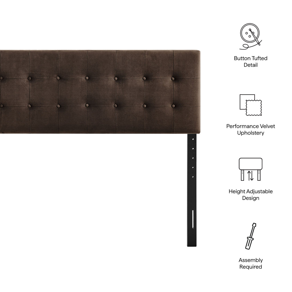 Emily Stain-Resistant Performance Velvet King Size Headboard - Chocolate Brown