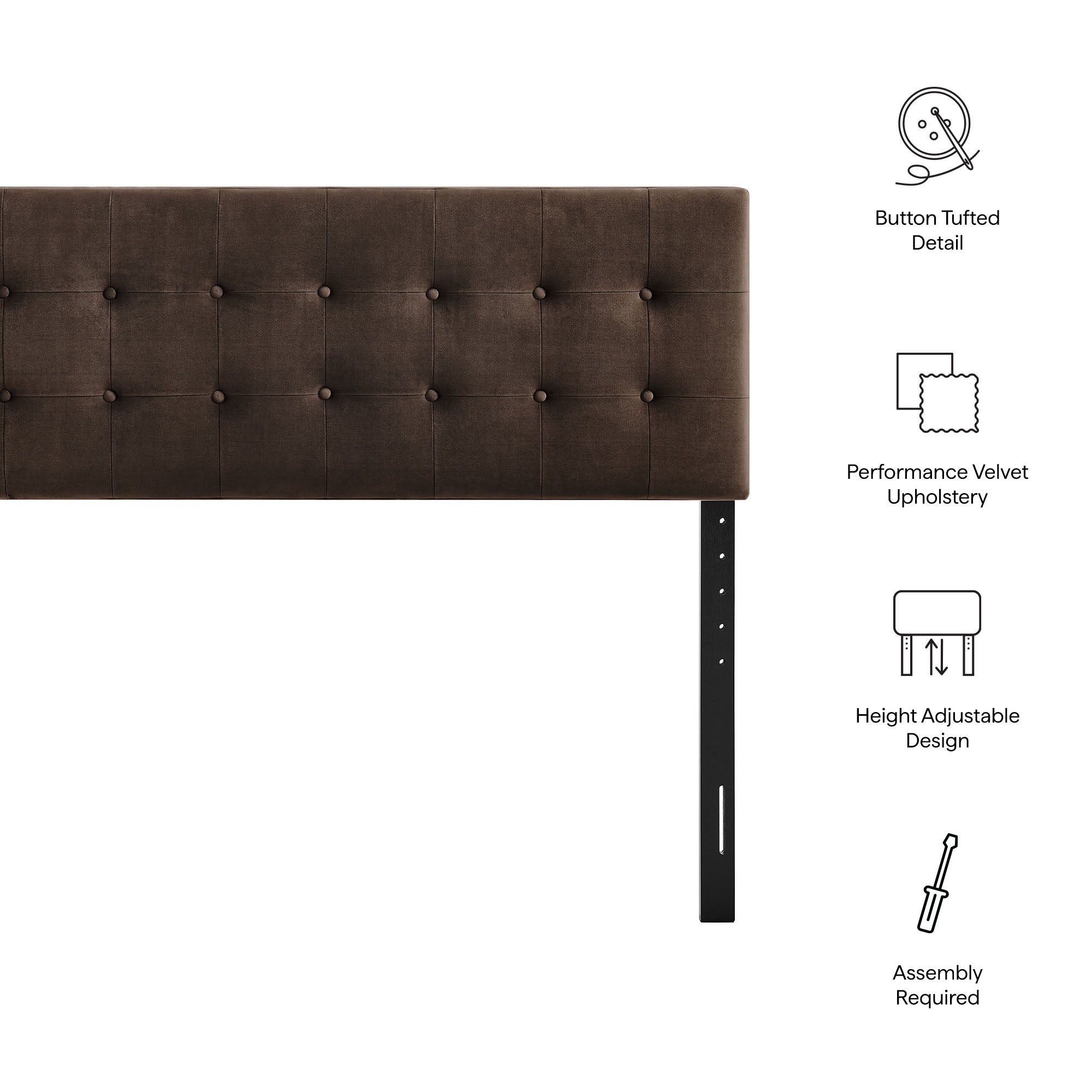 Emily Stain-Resistant Performance Velvet King Size Headboard - Chocolate Brown