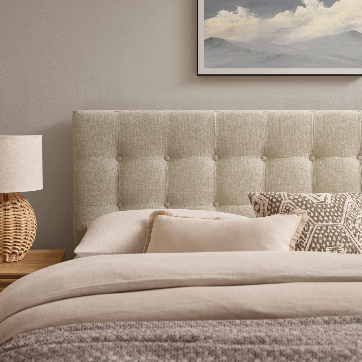 Emily Fabric Upholstered King Size Headboard - Ecru