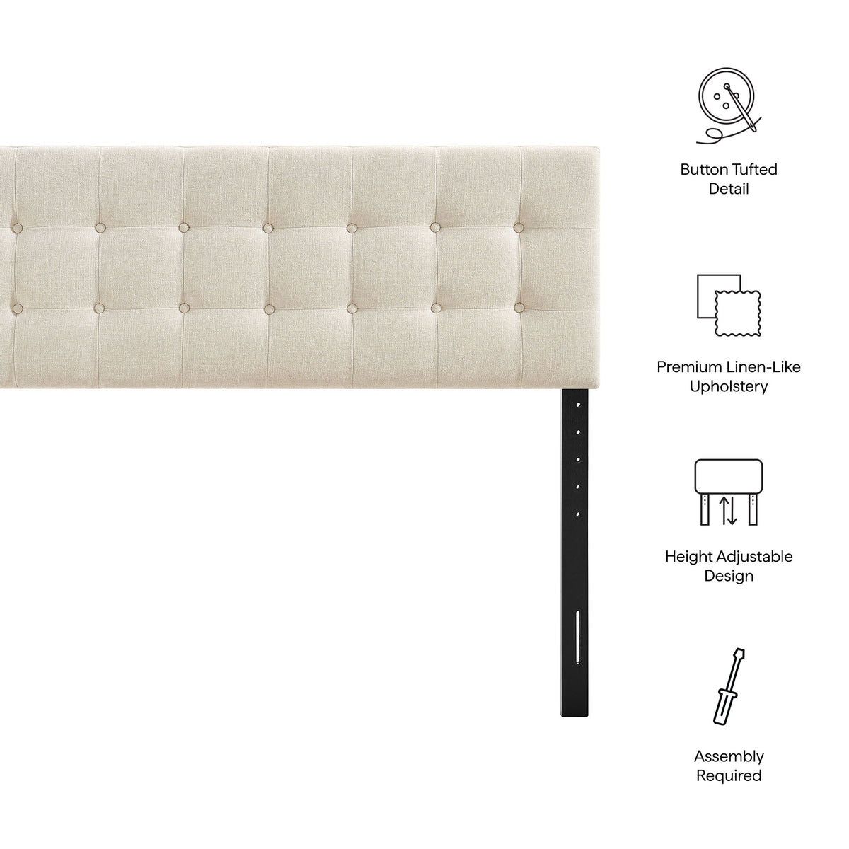 Emily Fabric Upholstered King Size Headboard - Ecru
