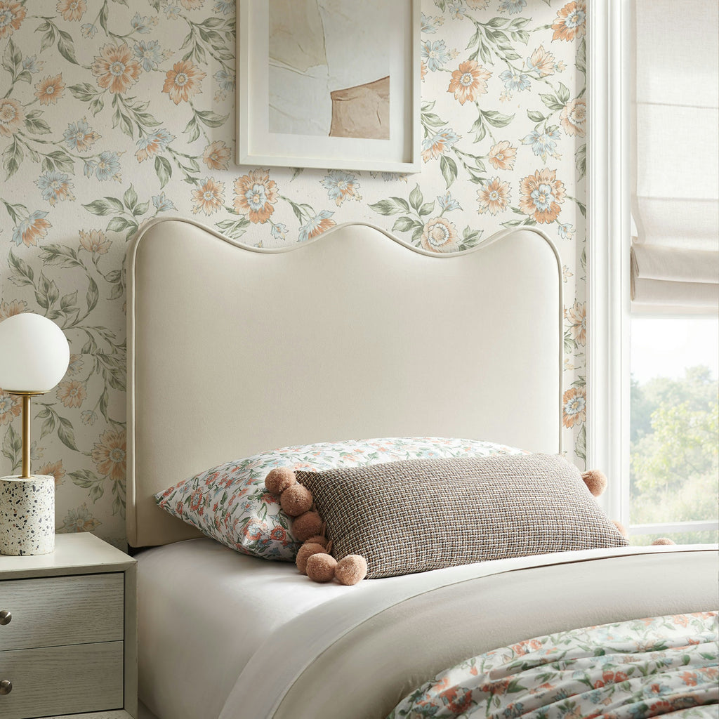 Athena Stain-Resistant Performance Velvet Twin Size Headboard - Alabaster