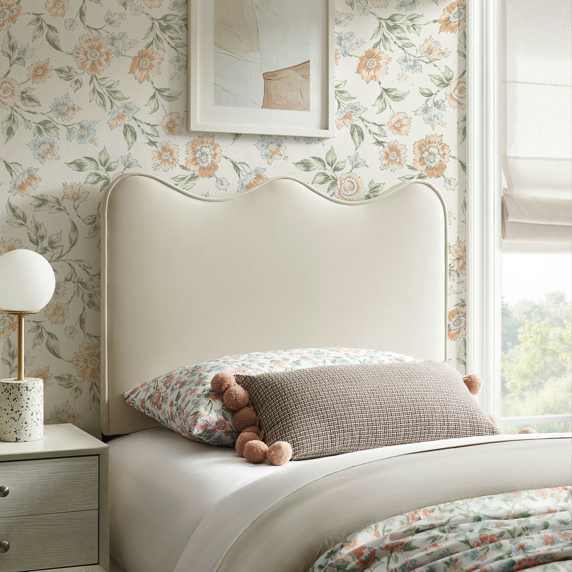 Athena Stain-Resistant Performance Velvet Twin Size Headboard - Alabaster