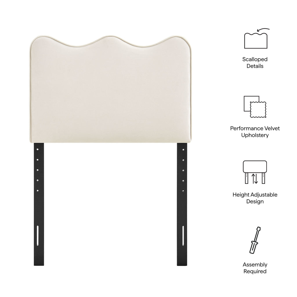 Athena Stain-Resistant Performance Velvet Twin Size Headboard - Alabaster