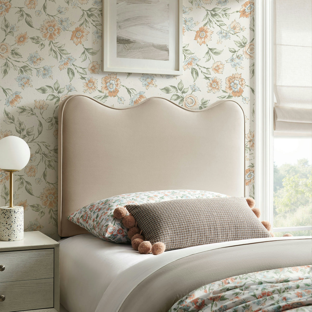 Athena Stain-Resistant Performance Velvet Twin Size Headboard - Almond