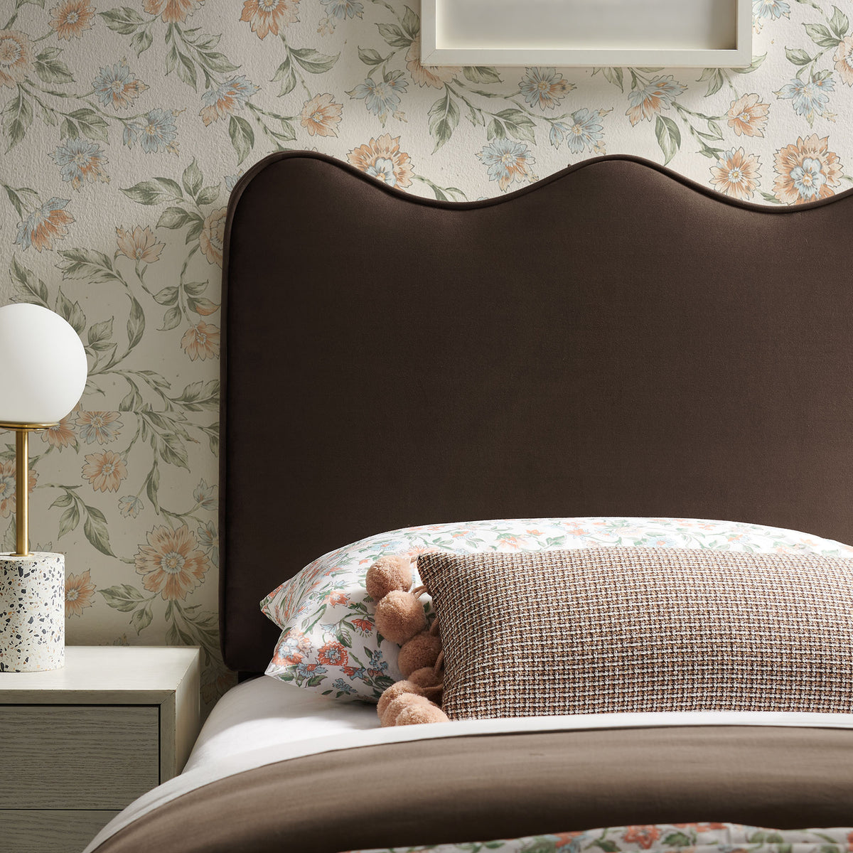 Athena Stain-Resistant Performance Velvet Twin Size Headboard - Chocolate Brown