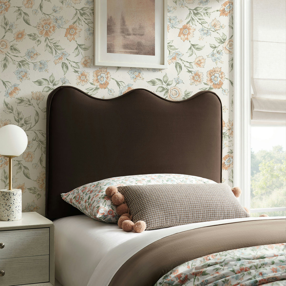 Athena Stain-Resistant Performance Velvet Twin Size Headboard - Chocolate Brown