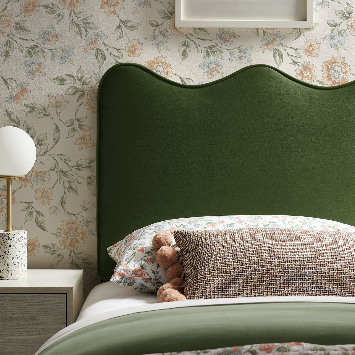Athena Stain-Resistant Performance Velvet Twin Size Headboard - Moss Green