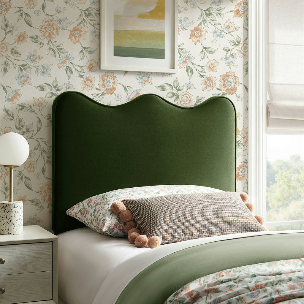 Athena Stain-Resistant Performance Velvet Twin Size Headboard - Moss Green