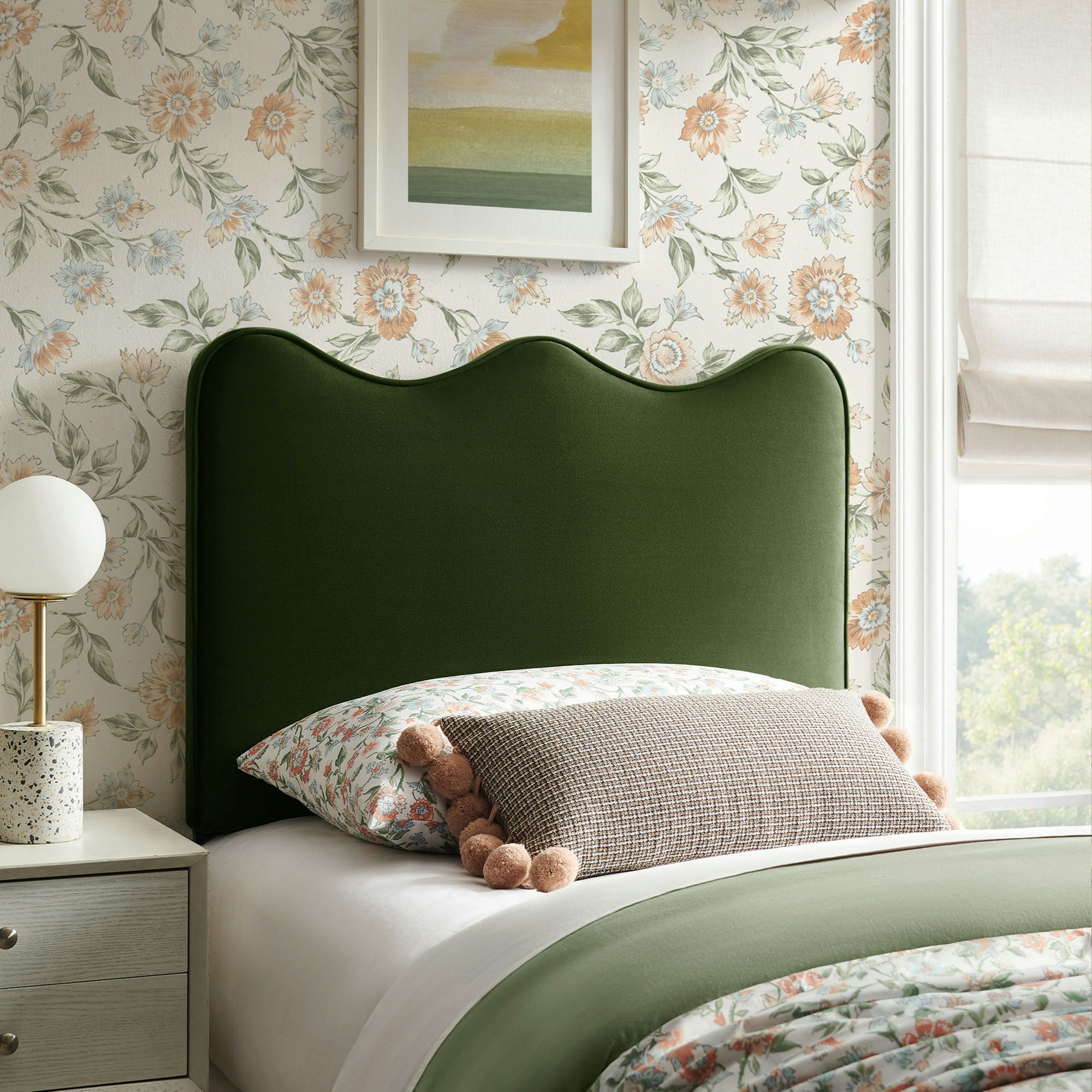 Athena Stain-Resistant Performance Velvet Twin Size Headboard - Moss Green