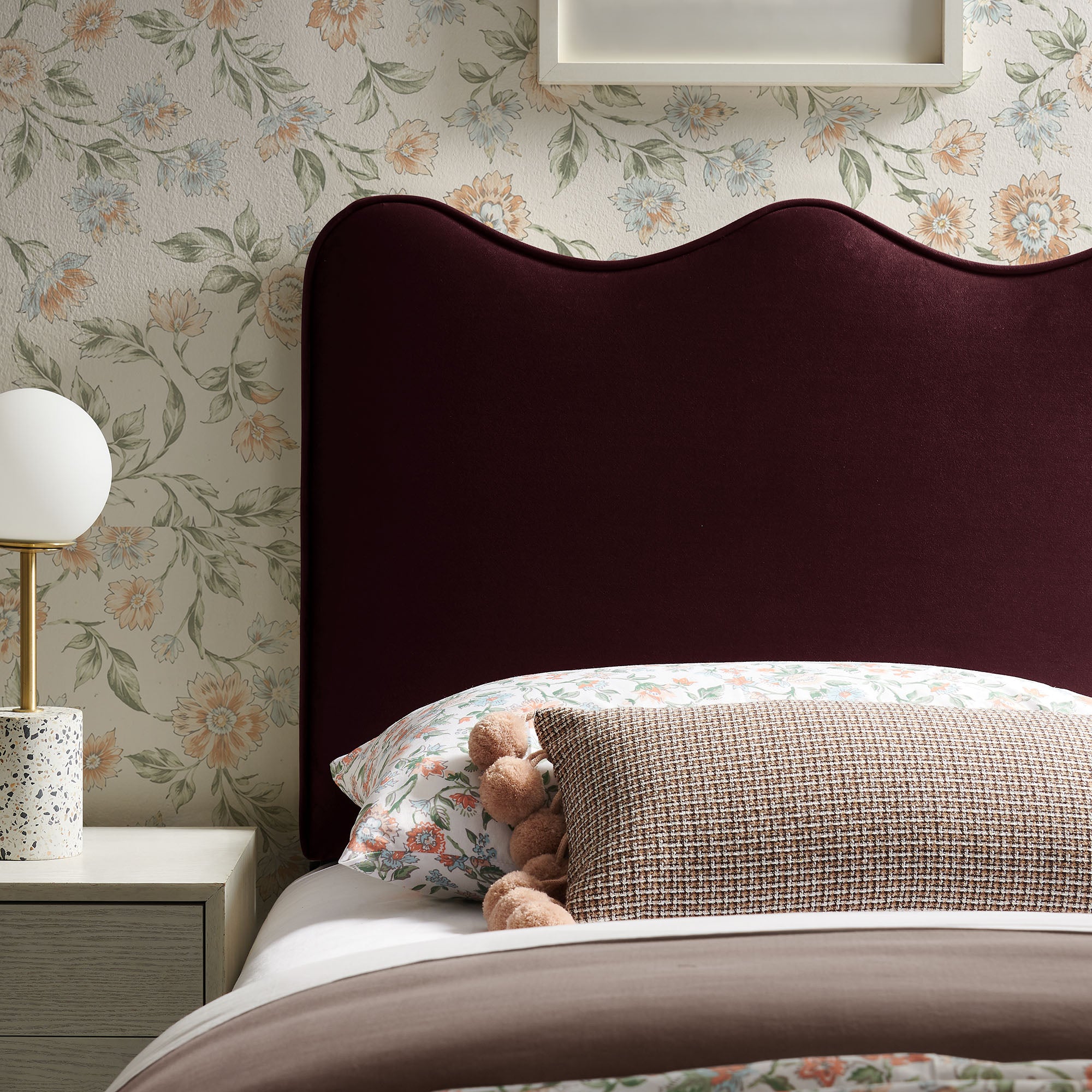 Athena Stain-Resistant Performance Velvet Twin Size Headboard - Mulberry