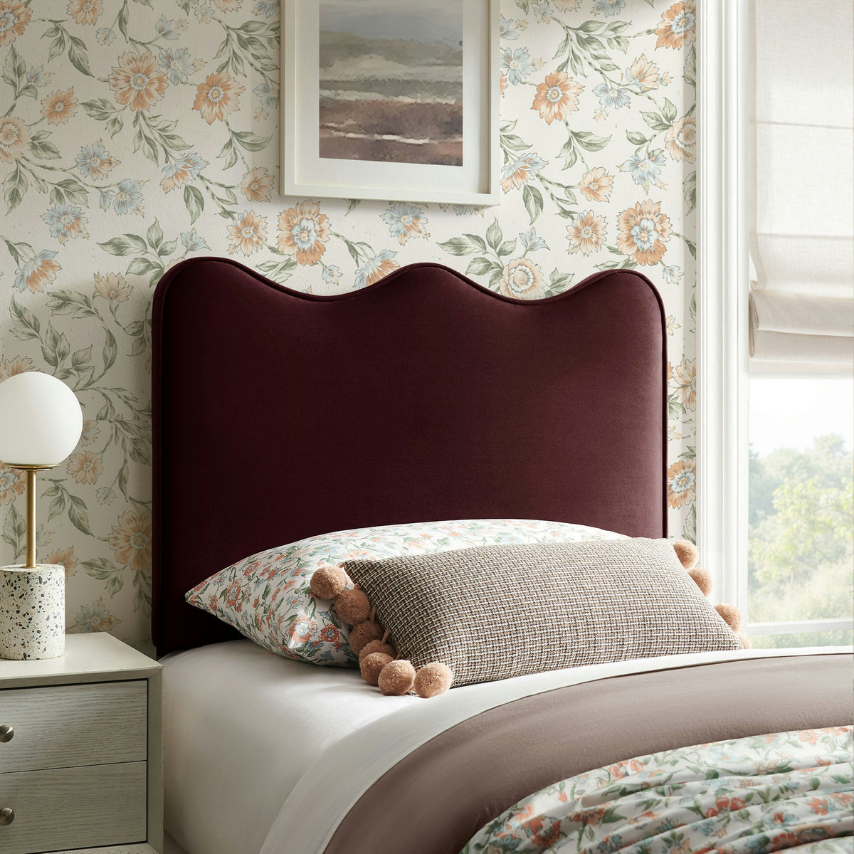 Athena Stain-Resistant Performance Velvet Twin Size Headboard - Mulberry