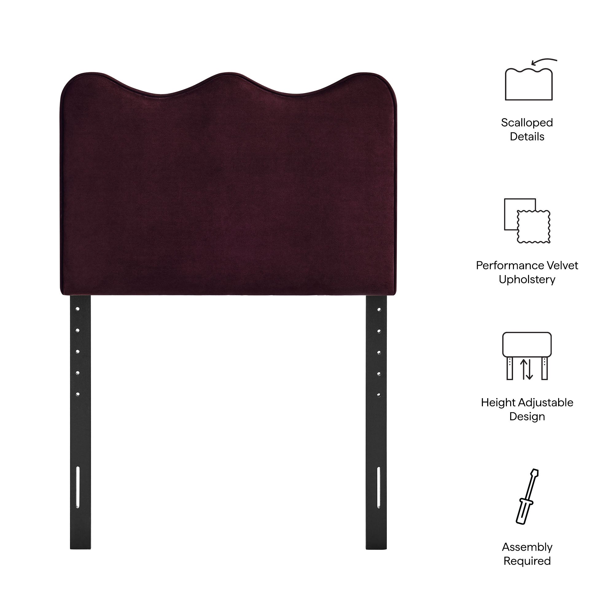 Athena Stain-Resistant Performance Velvet Twin Size Headboard - Mulberry