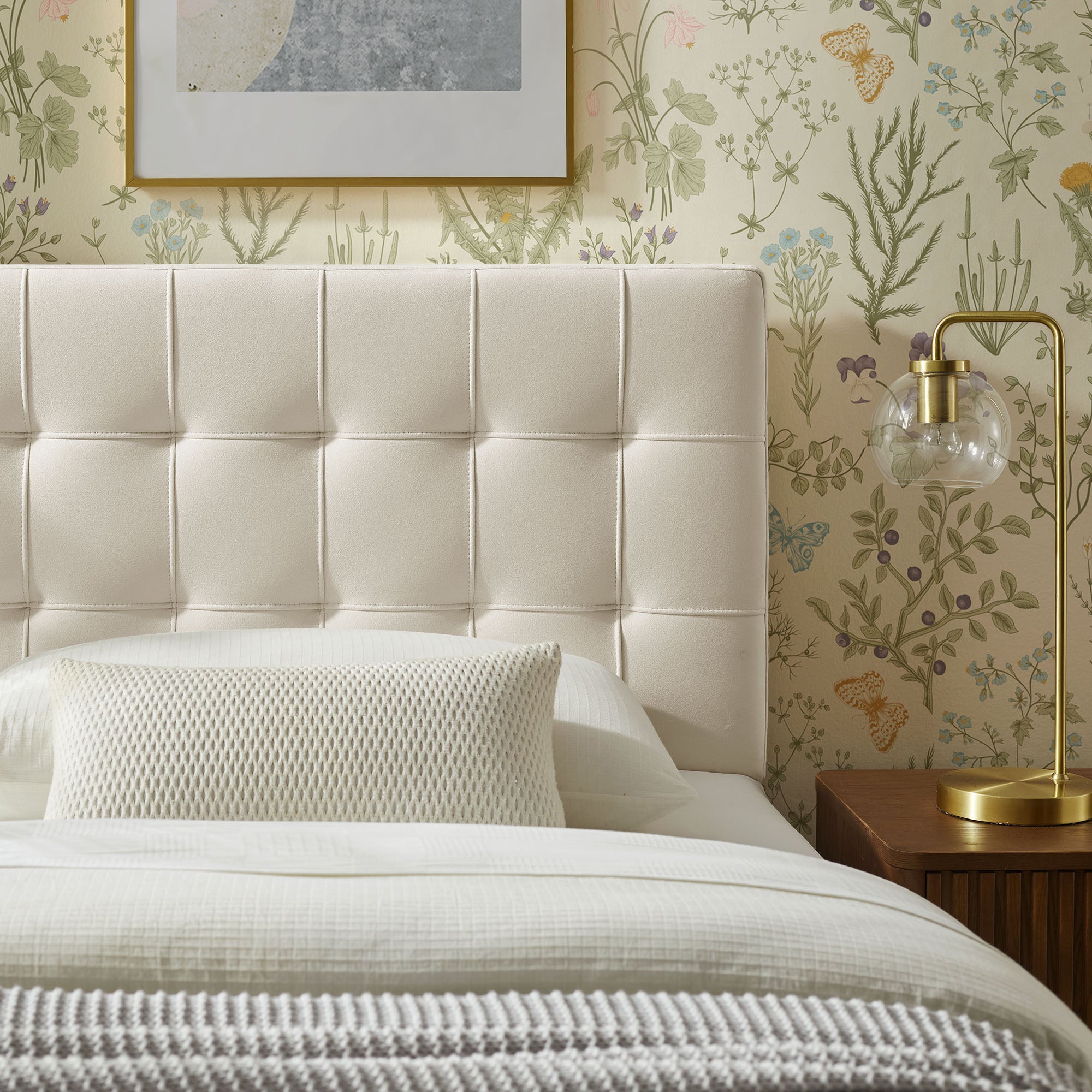 Lily Stain-Resistant Performance Velvet Twin Size Headboard - Alabaster