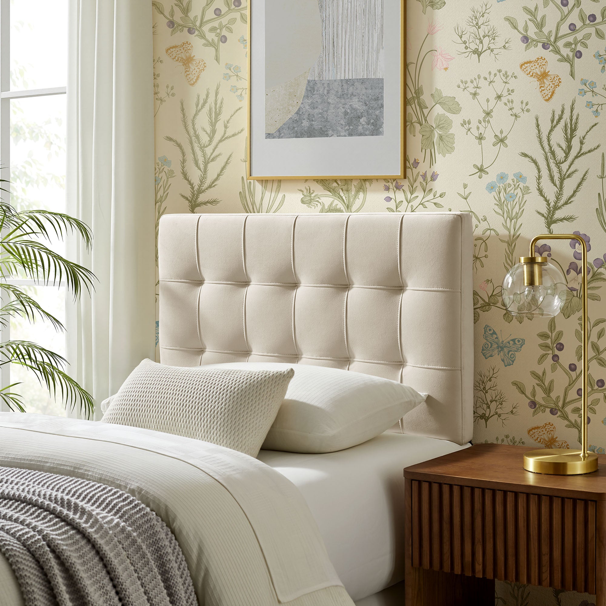 Lily Stain-Resistant Performance Velvet Twin Size Headboard - Alabaster