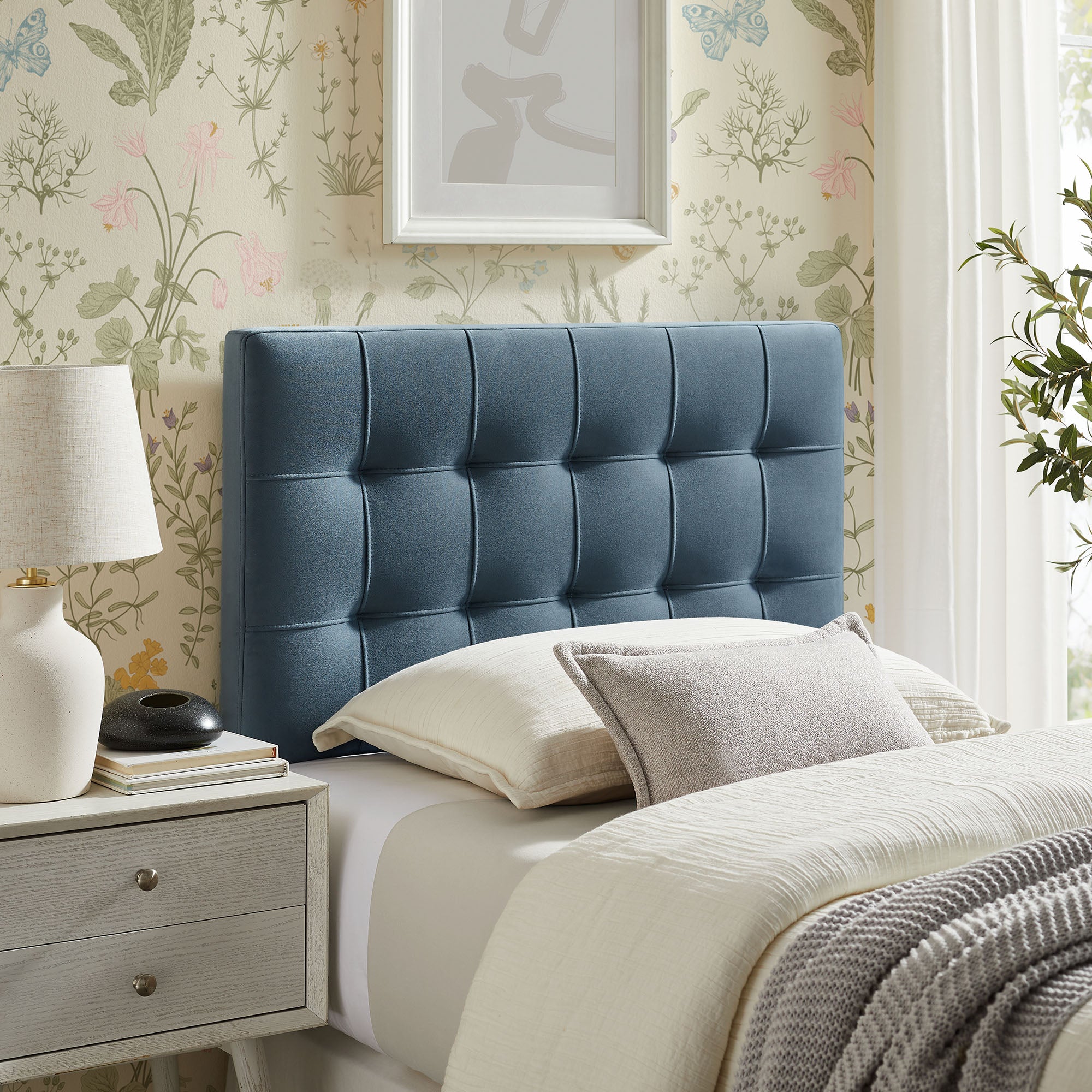 Lily Stain-Resistant Performance Velvet Twin Size Headboard - Cadet Blue