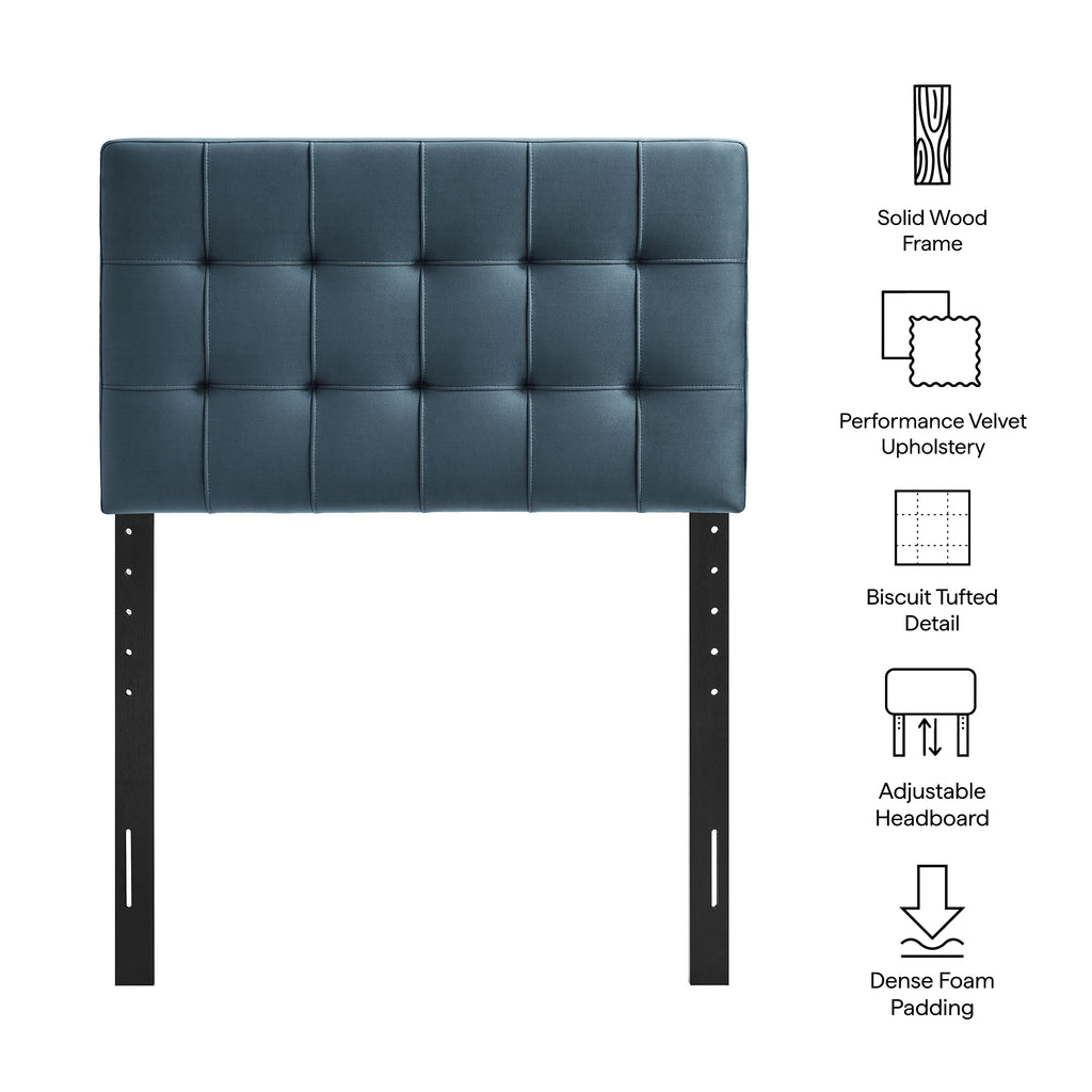 Lily Stain-Resistant Performance Velvet Twin Size Headboard - Cadet Blue