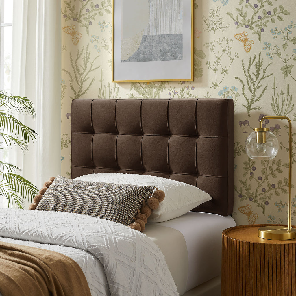 Lily Stain-Resistant Performance Velvet Twin Size Headboard - Chocolate Brown