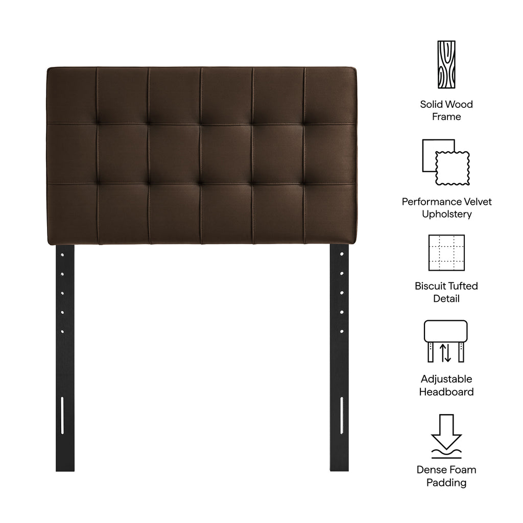 Lily Stain-Resistant Performance Velvet Twin Size Headboard - Chocolate Brown