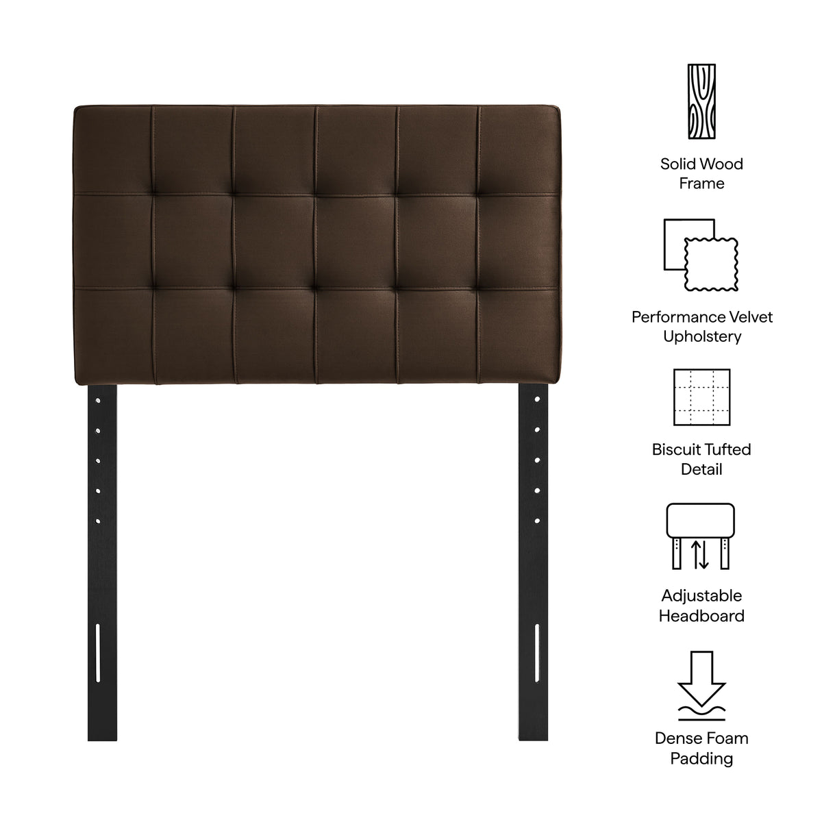 Lily Stain-Resistant Performance Velvet Twin Size Headboard - Chocolate Brown