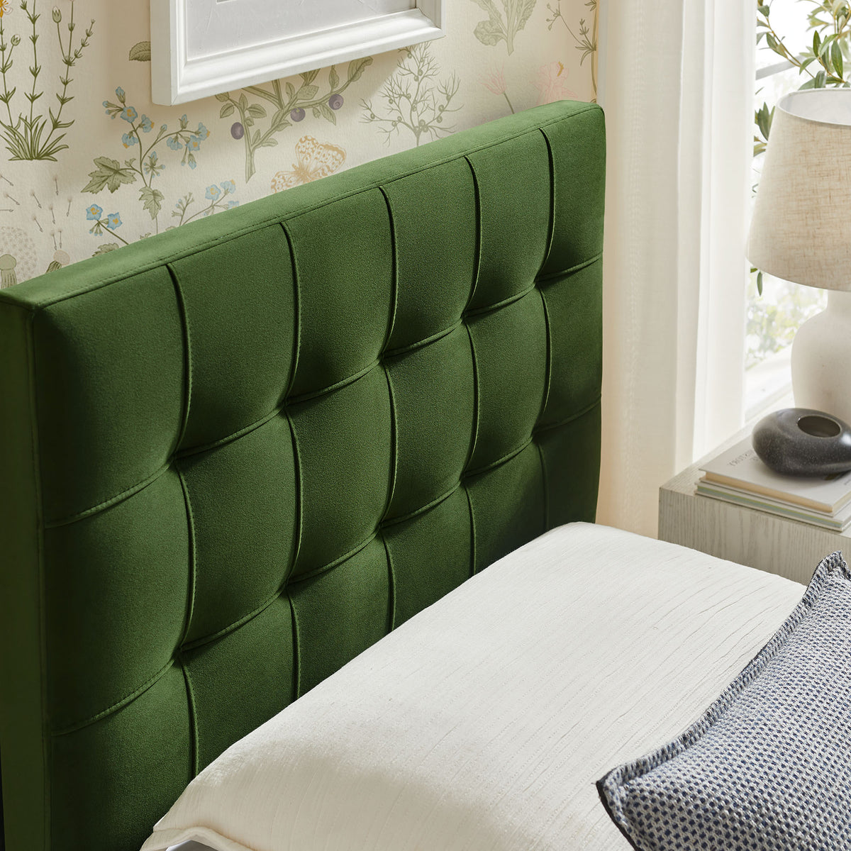 Lily Stain-Resistant Performance Velvet Twin Size Headboard - Moss Green