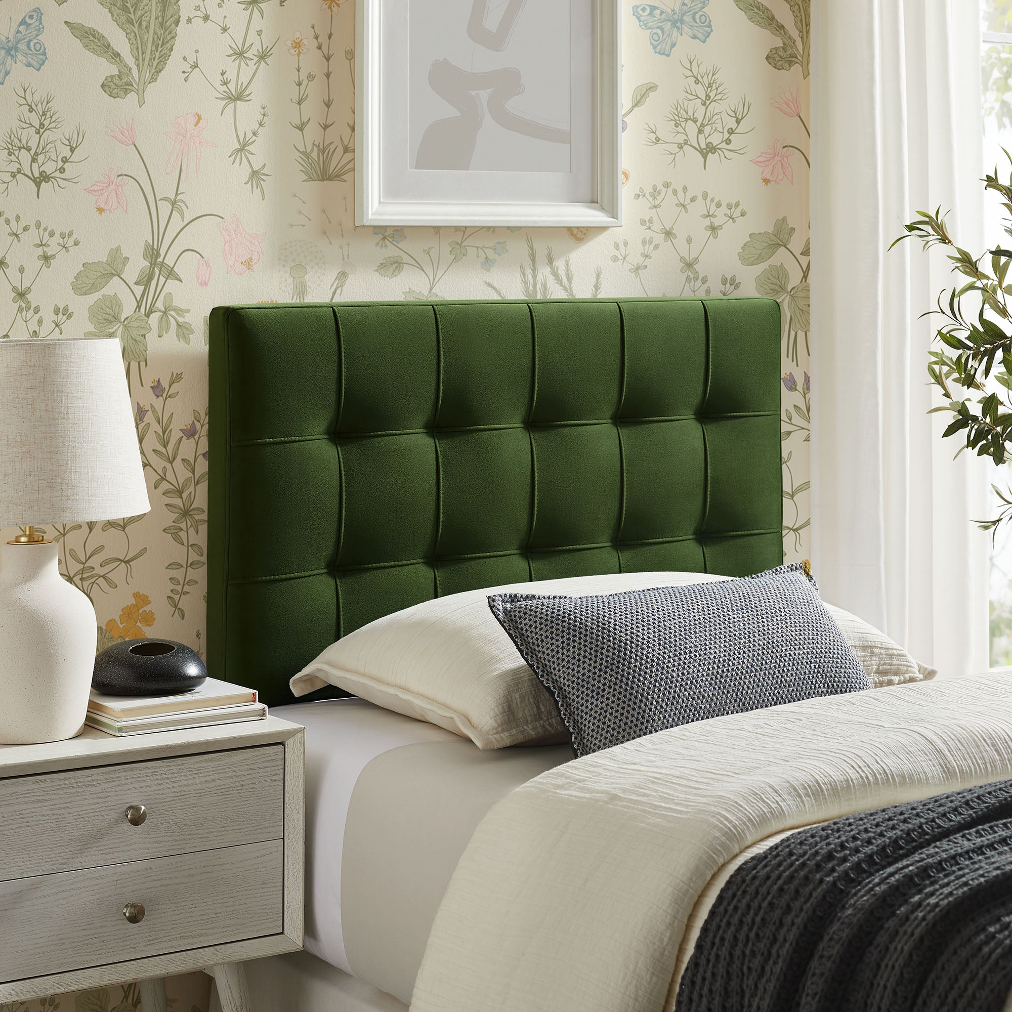 Lily Stain-Resistant Performance Velvet Twin Size Headboard - Moss Green