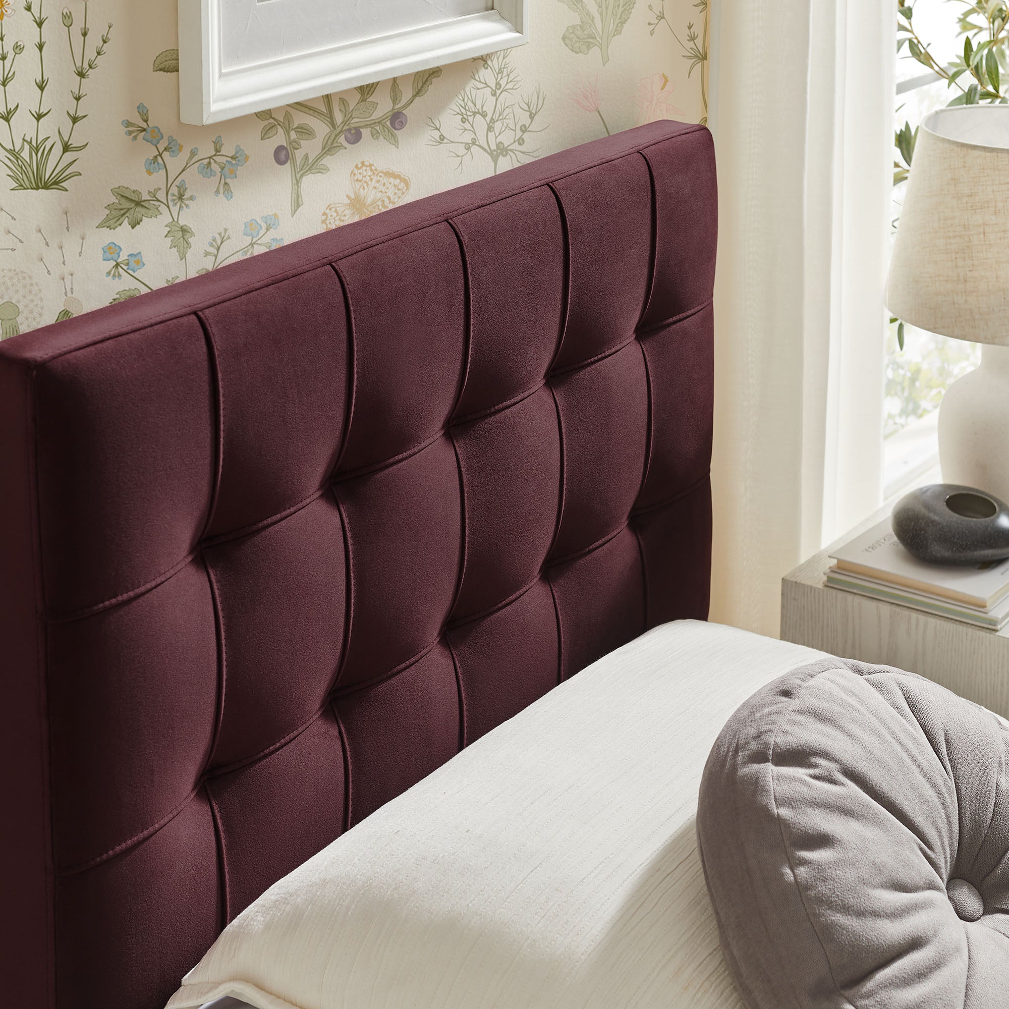 Lily Stain-Resistant Performance Velvet Twin Size Headboard - Mulberry