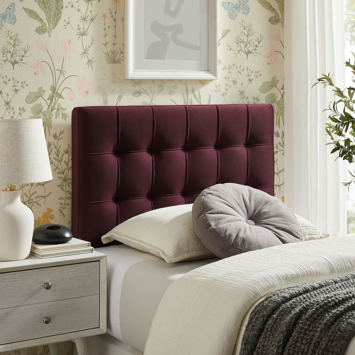 Lily Stain-Resistant Performance Velvet Twin Size Headboard - Mulberry