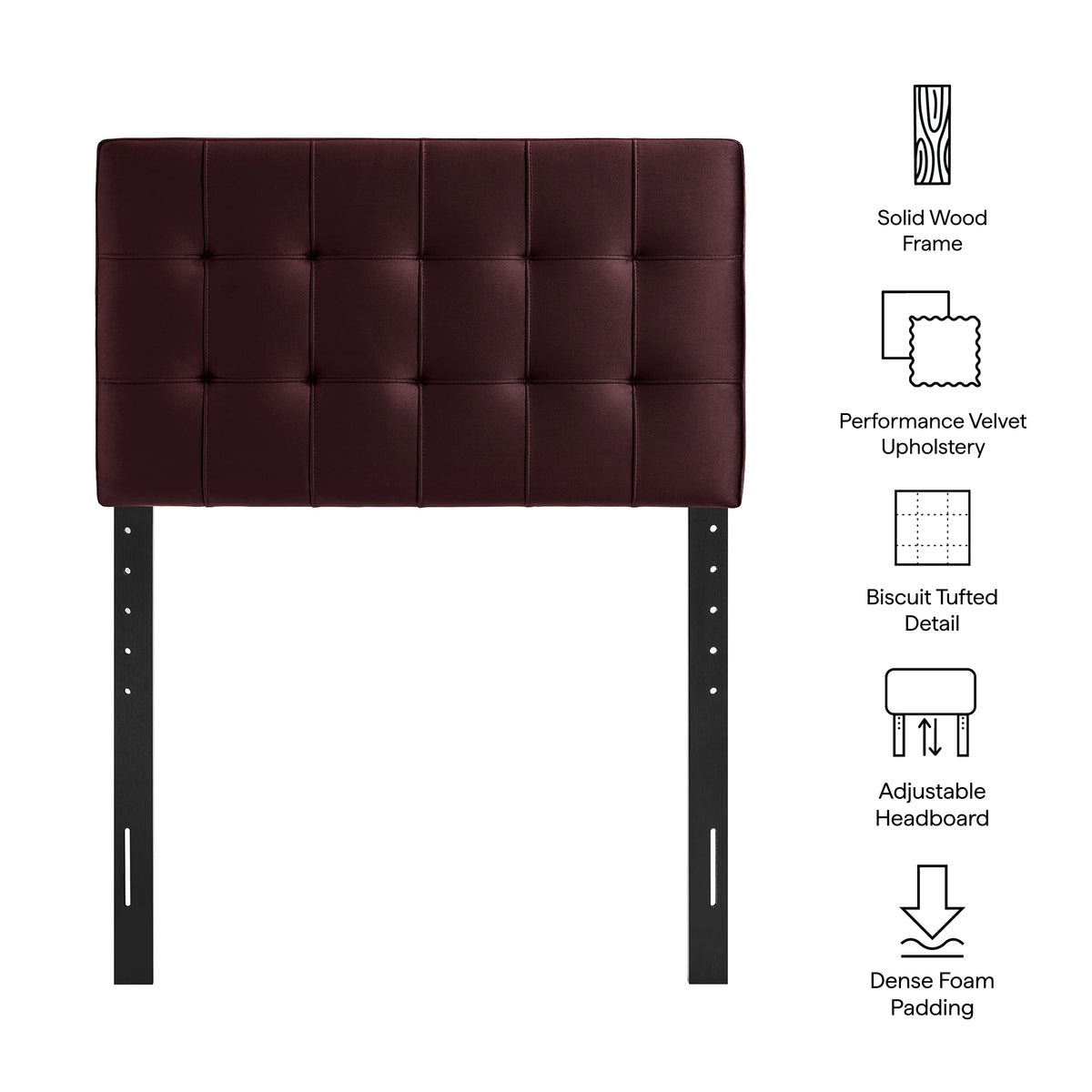 Lily Stain-Resistant Performance Velvet Twin Size Headboard - Mulberry