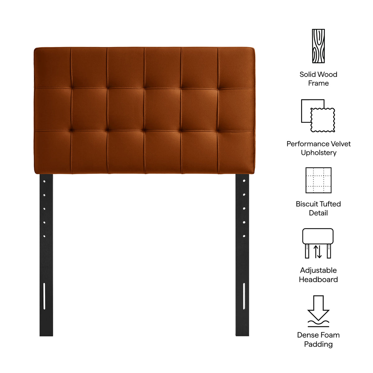 Lily Stain-Resistant Performance Velvet Twin Size Headboard - Rust