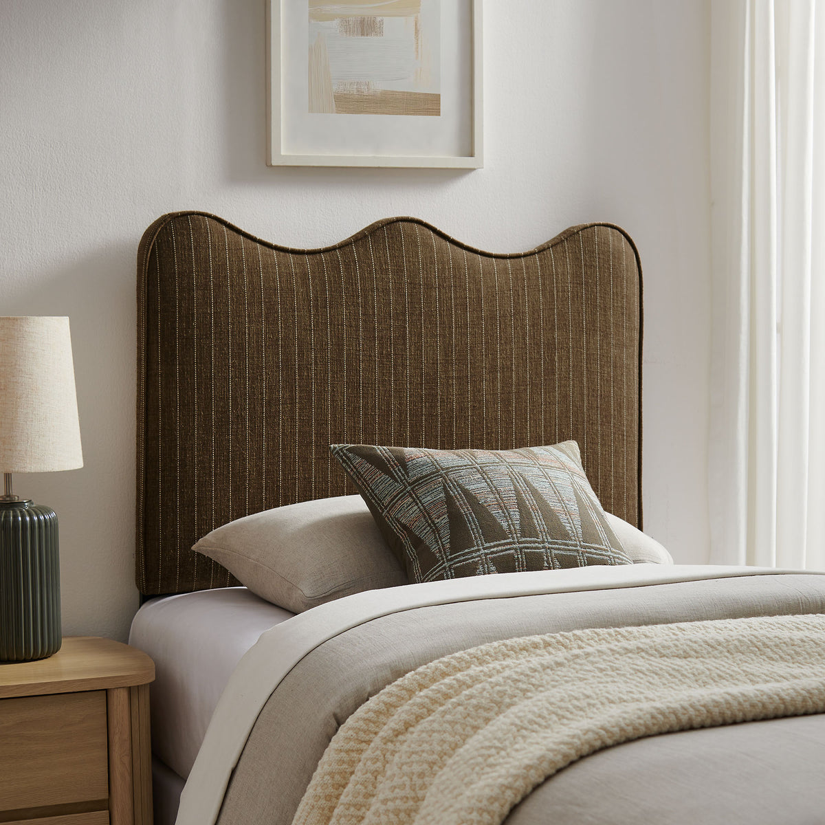 Athena Striped Fabric Upholstered Twin Size Headboard - Earth Stripe