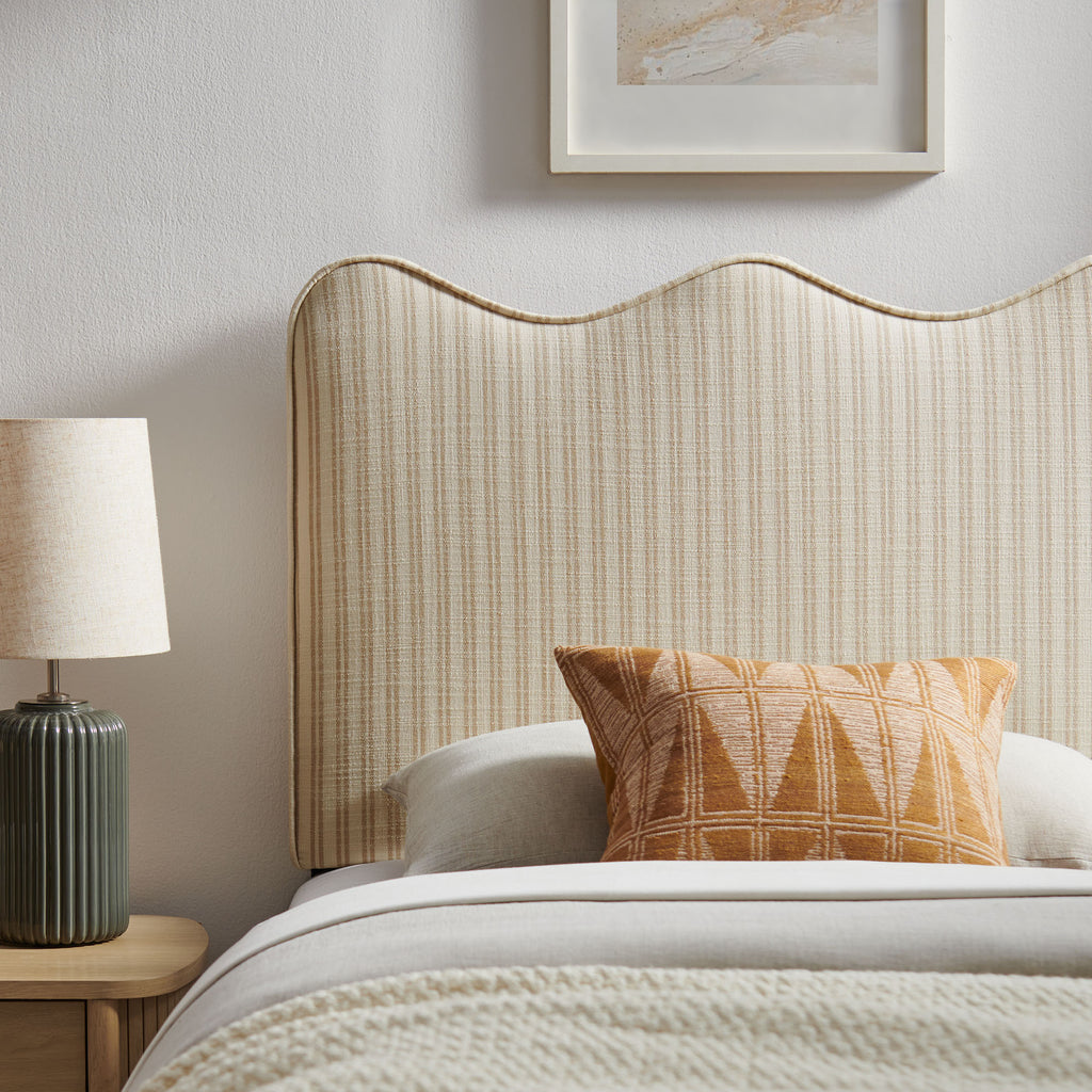 Athena Striped Fabric Upholstered Twin Size Headboard - Oatmeal Stripe