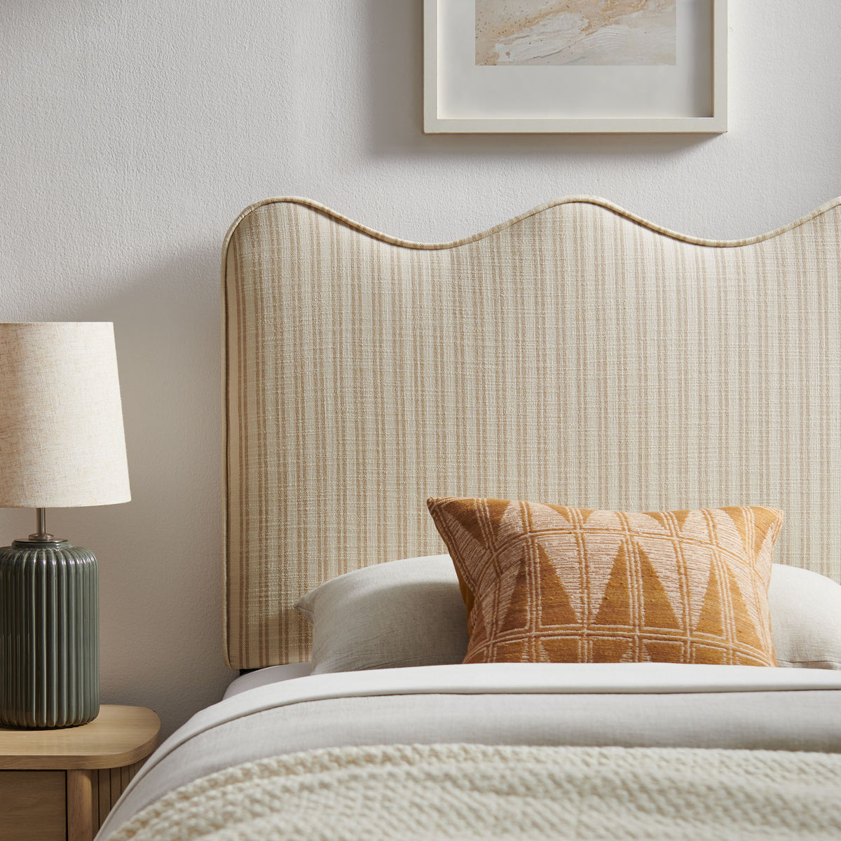 Athena Striped Fabric Upholstered Twin Size Headboard - Oatmeal Stripe