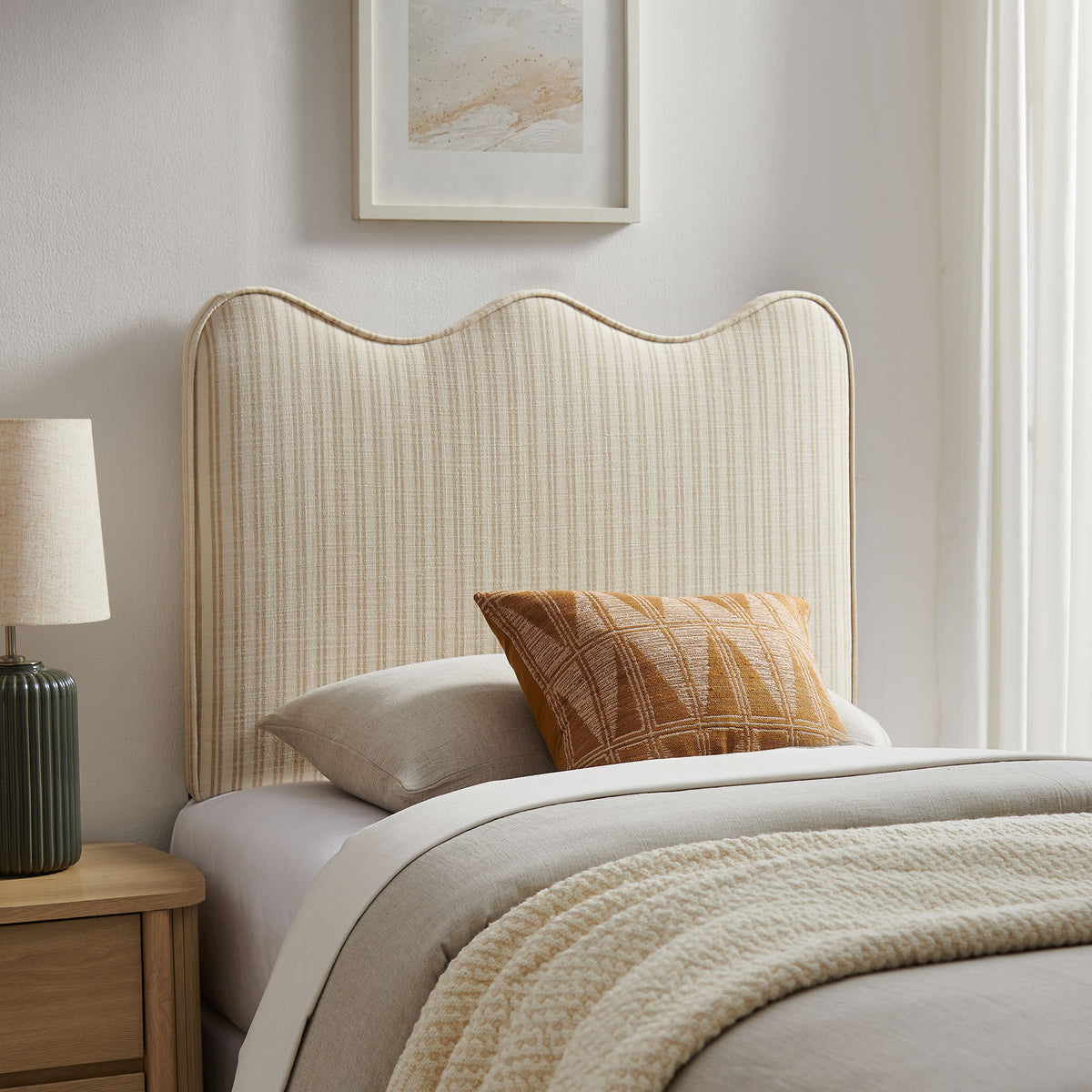 Athena Striped Fabric Upholstered Twin Size Headboard - Oatmeal Stripe