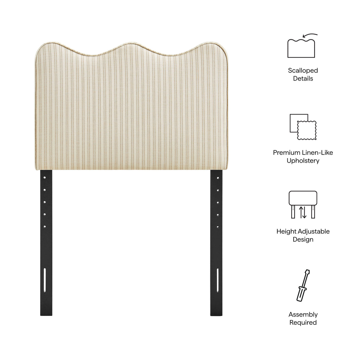 Athena Striped Fabric Upholstered Twin Size Headboard - Oatmeal Stripe