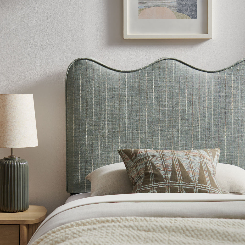 Athena Striped Fabric Upholstered Twin Size Headboard - Spa Blue Stripe