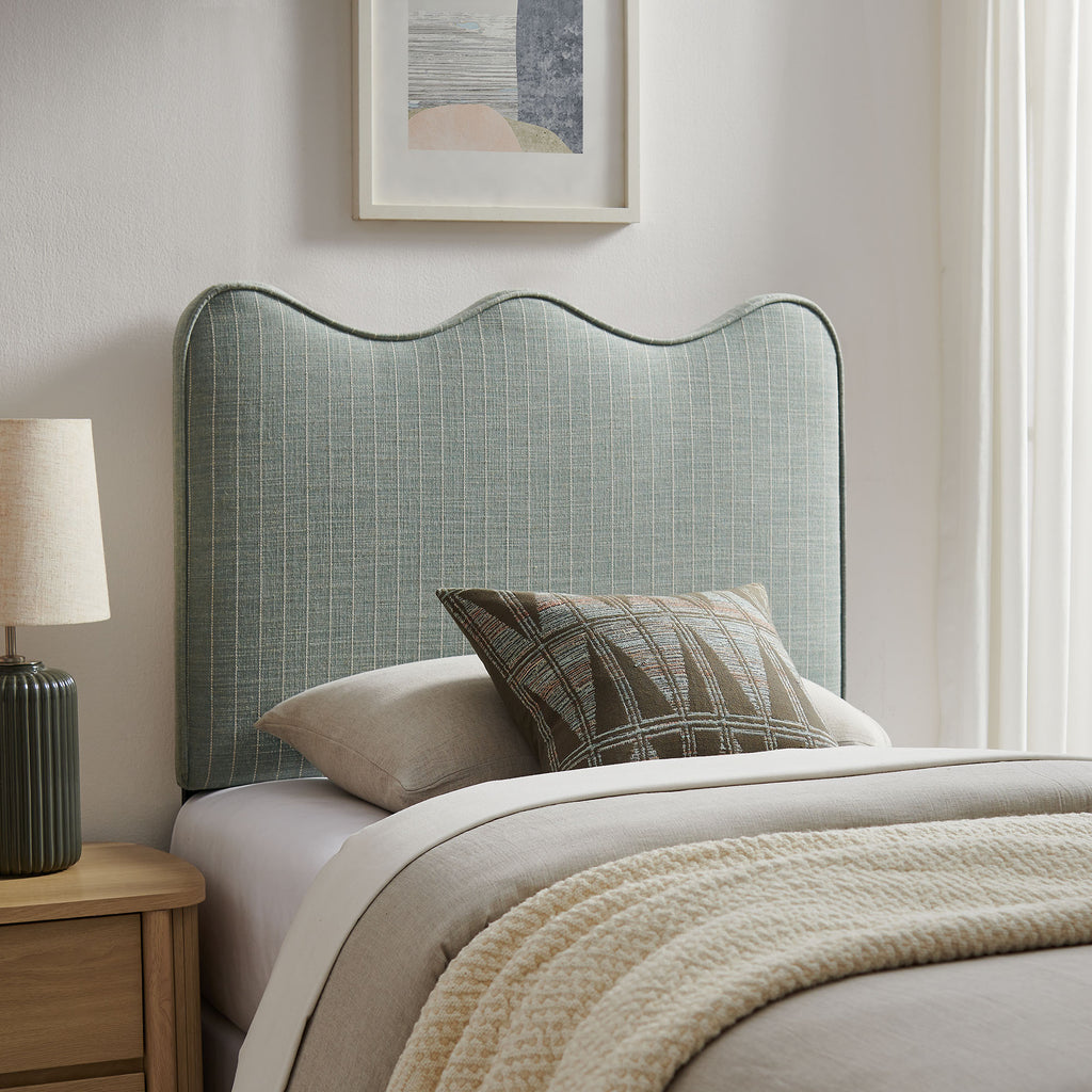 Athena Striped Fabric Upholstered Twin Size Headboard - Spa Blue Stripe