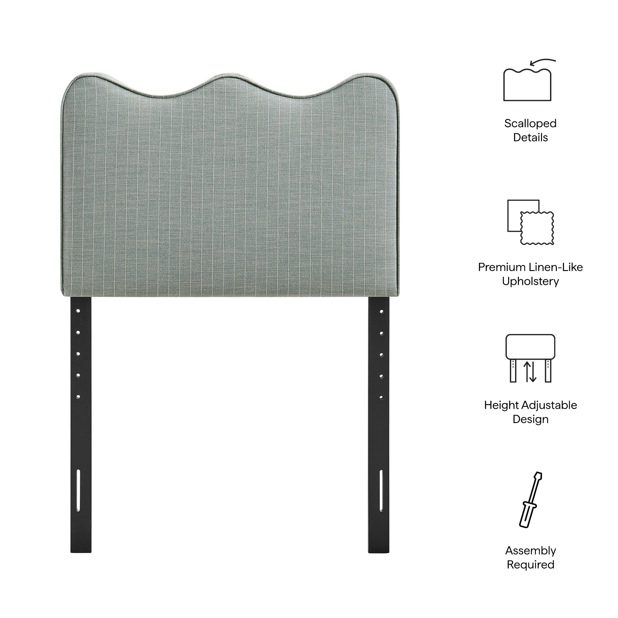 Athena Striped Fabric Upholstered Twin Size Headboard - Spa Blue Stripe